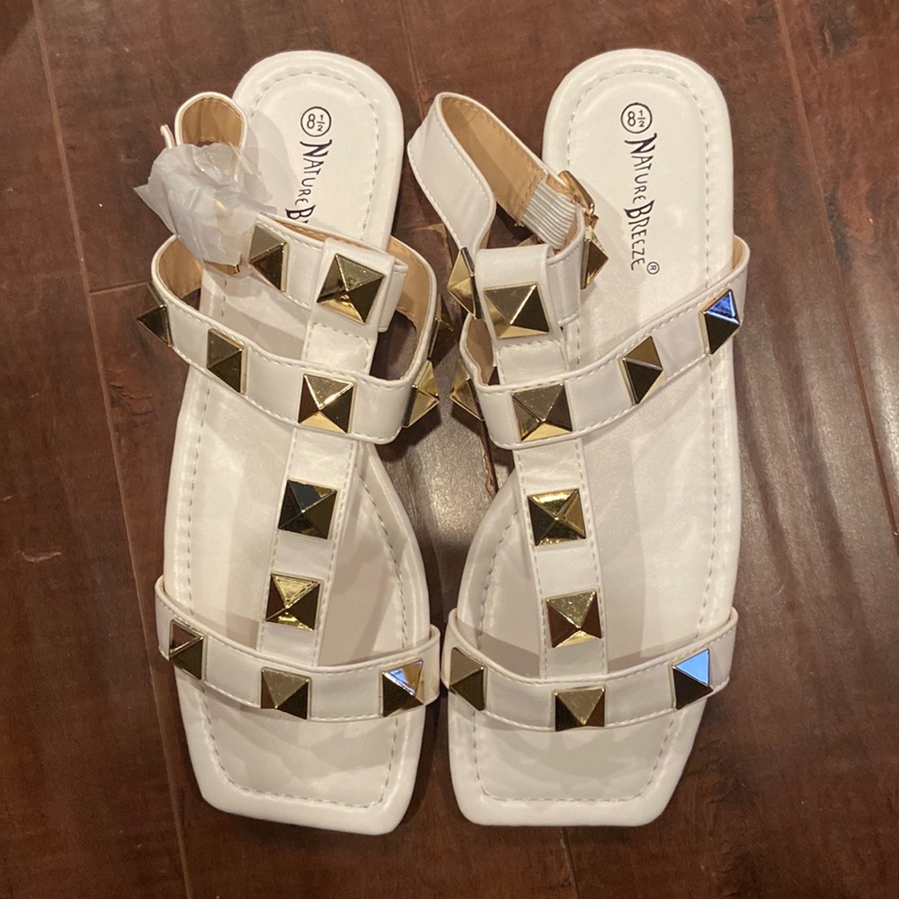 White Sandals with Metallic Studs. Never Worn.
